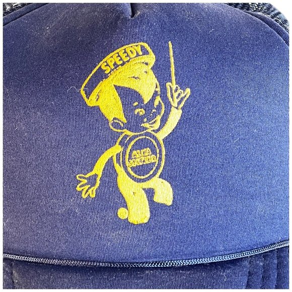 Vintage Speedy Alka Seltzer Hat Snapback Mesh Foam Logo Mascot Trucker Blue - Picture 7 of 11